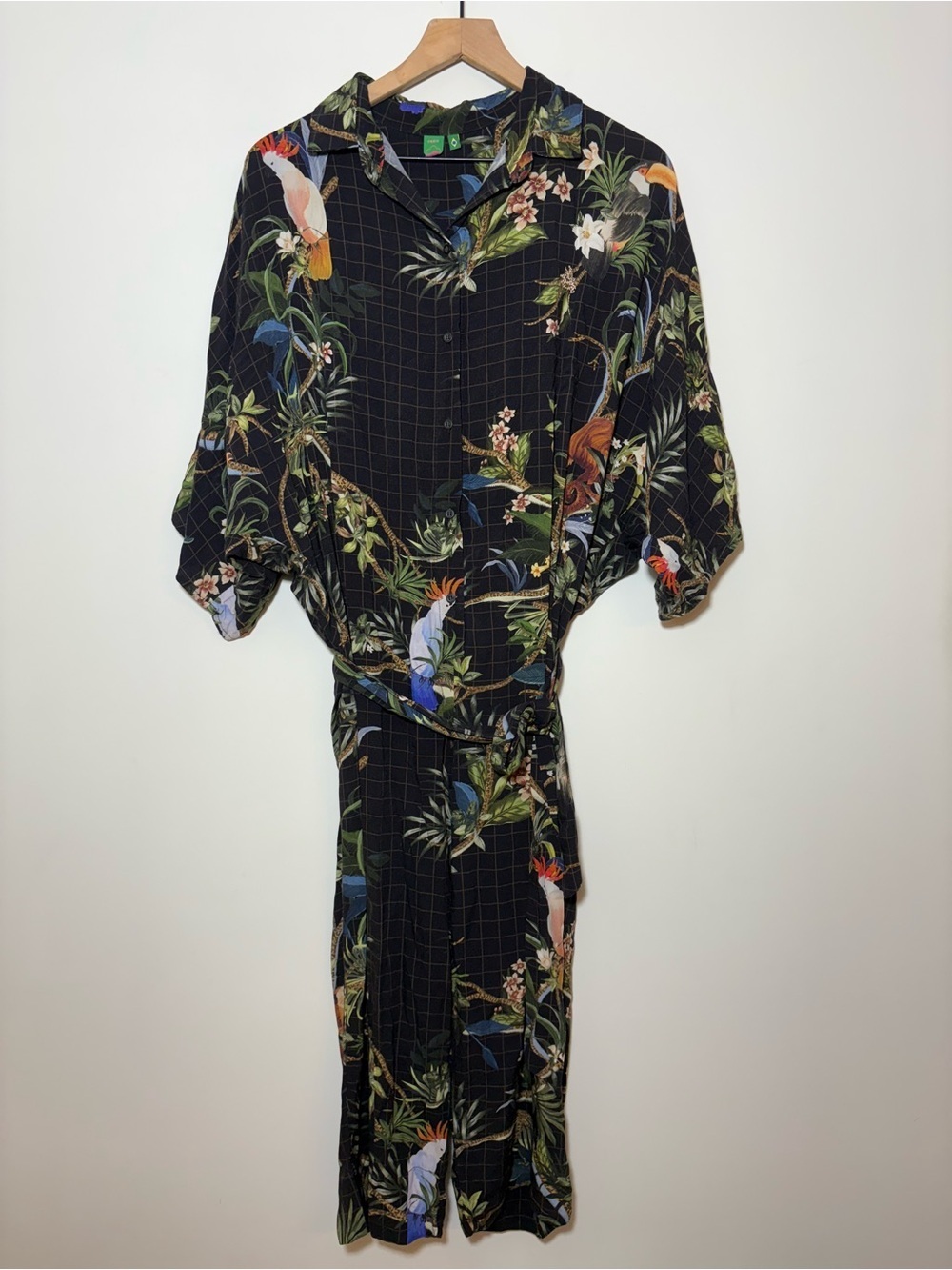 Farm Rio Tropical Birds Jumpsuit Size P Black Boho